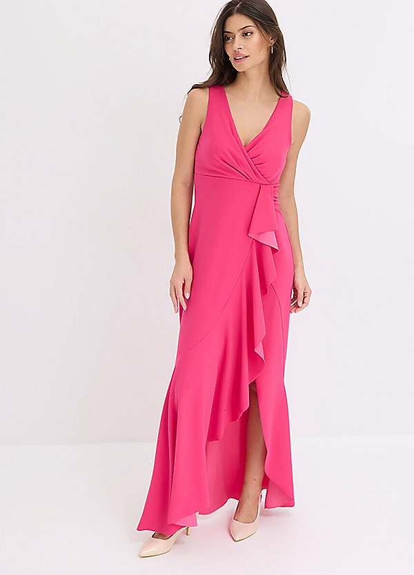 flounced evening dress Patterned High Collar Flounce Chiffon Evening Dress – Tiara