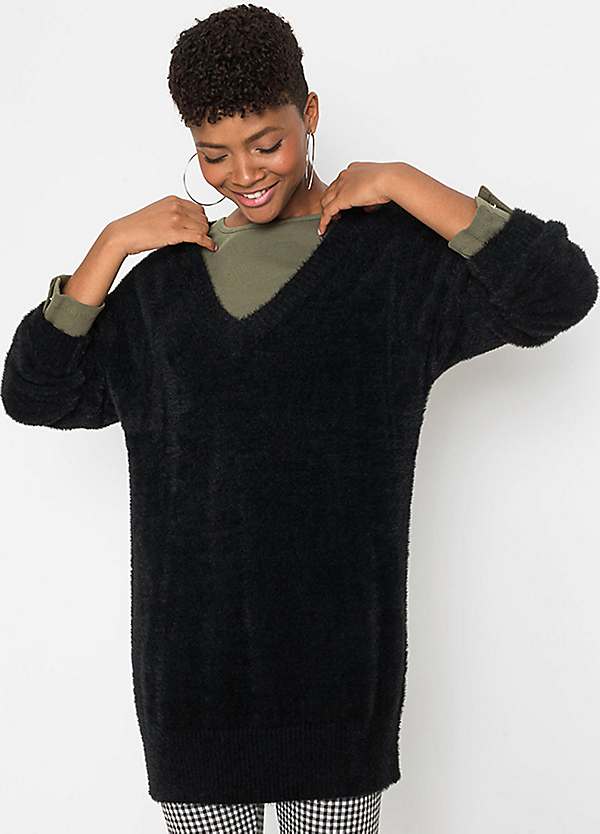 V-Neck Longline Jumper by bonprix