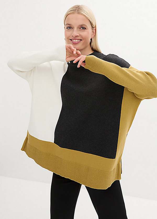 bonprix Oversized Colour Block Long Sleeve Jumper