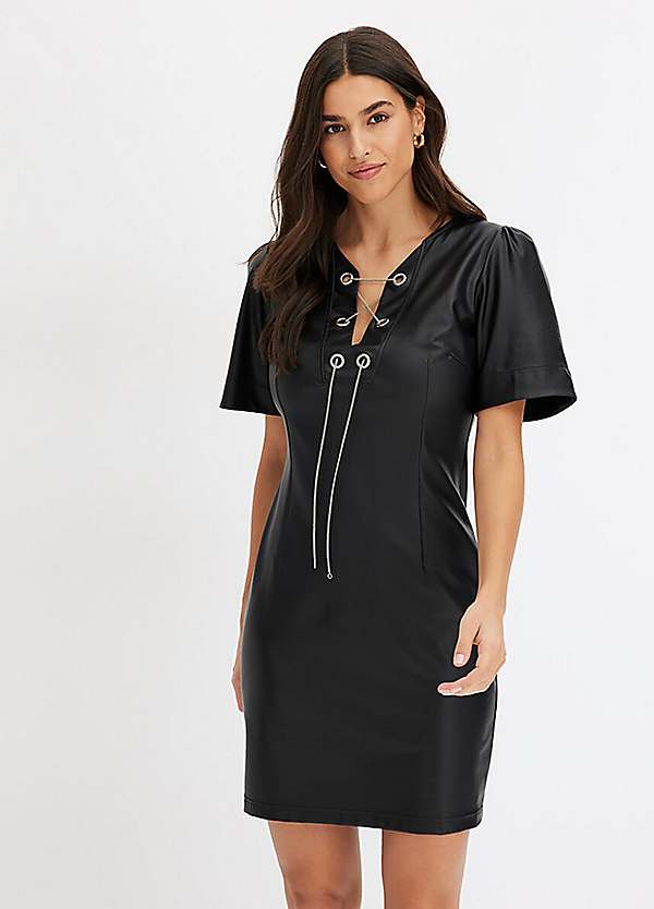 bonprix Short Sleeve Faux Leather Dress Freemans