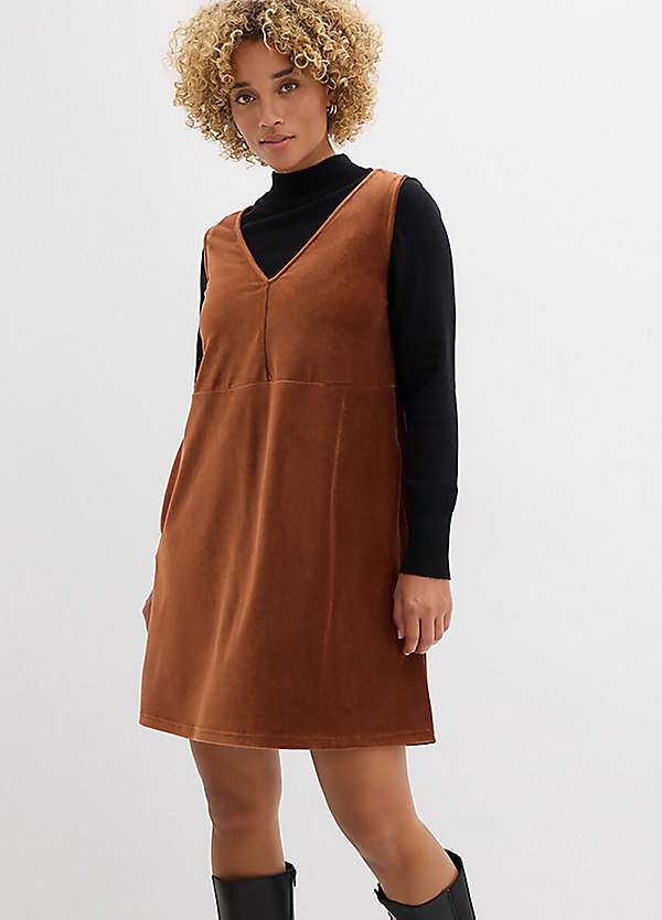 pinafore dress a line Girls - Pale Khakhi Cotton Twill A-Line Short Pinafore Dress 19" / 3'10"
