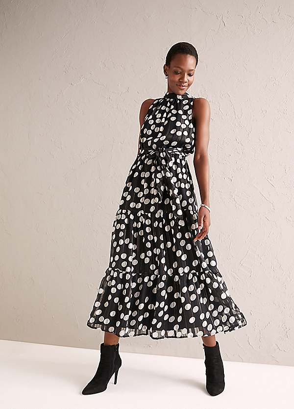 bonprix Sleeveless Polka Dot Midi Dress Freemans