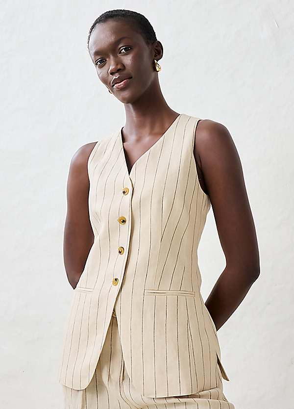 bonprix Stripe Linen Waistcoat | Freemans