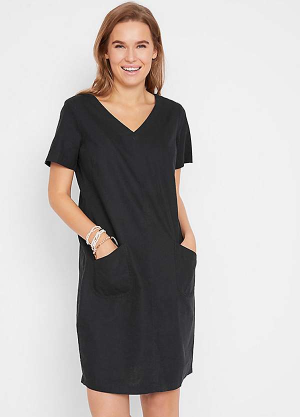 bonprix V-Neck Linen Blend Dress Freemans