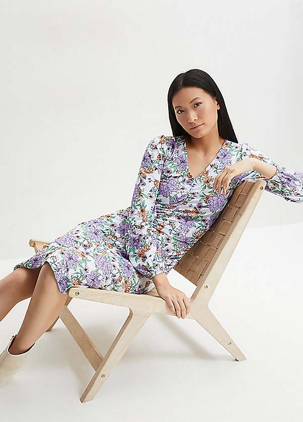 bonprix V-Neck Ruched Floral Dress