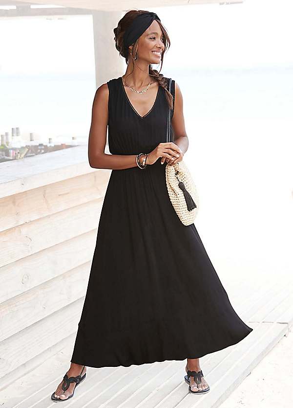 flowy sleeveless maxi dress Black | Sleeveless Floral V Neck Maxi Dress main image 1