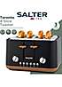 Salter EK5823BLKVDE Toronto 4-Slice Toaster – Wide Slots, 6 Browning Levels, Removable Crumb Tray, Defrost, Reheat, Cancel, Self-Centring Function, High-Lift Eject, 1630 W, Wood Effect, Matt Black