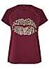 Yours Curve Red Leopard Print Lips Laser Cut T-Shirt | Freemans