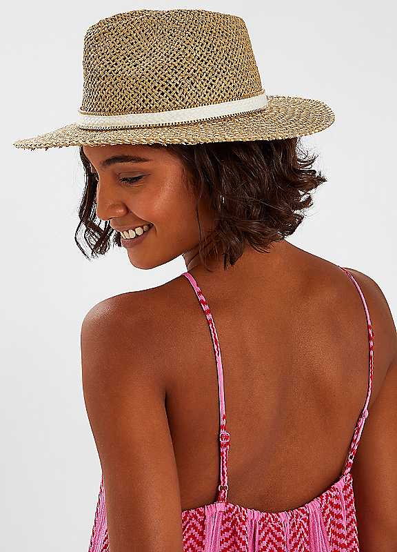 Accessorize Natural Chain Trim Fedora Hat