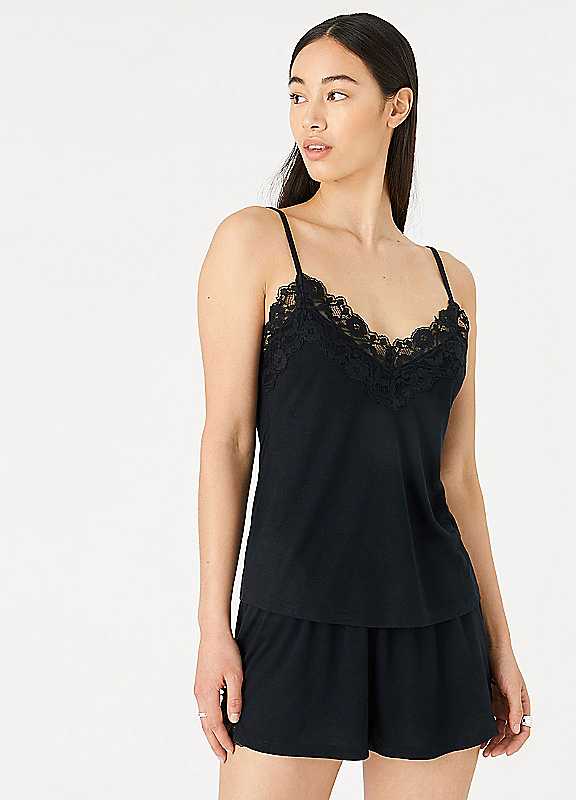 Accessorize Lace Trim Pyjama Set Black