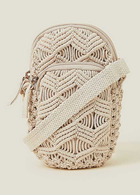 Accessorize Macrame Phone Bag Cream