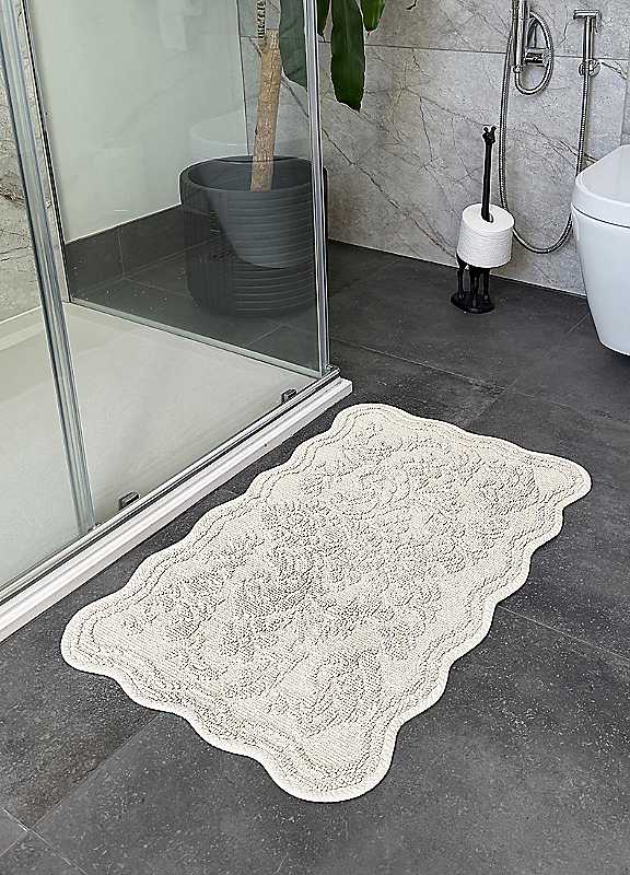 Gracie Floral Jacquard Scalloped Bath Mat 50 X 80Cm - Wilko Cream Allure Bath Fashions - Image 3