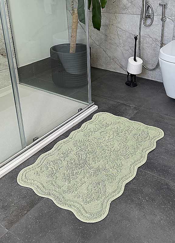 Allure Bath Fashions Unisex Sage Green Scalloped Jacquard Bath Mat - Image 4