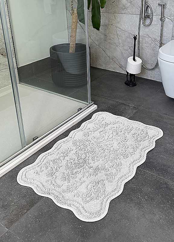 Allure Bath Fashions - Bath Mat - Floral Jacquard - Scalloped Edge - 50 x 80cm - Blue - Image 4