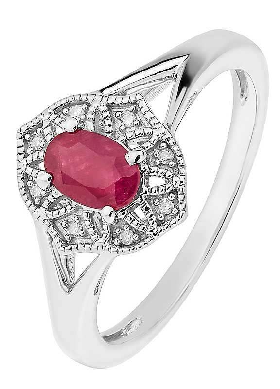 Arrosa Silver/Pink Sterling Ruby And Diamond Ring R