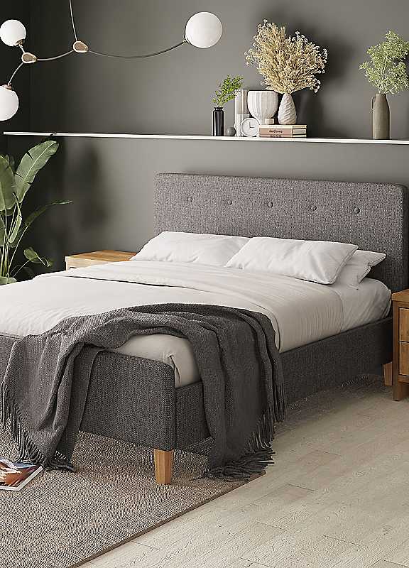 GFW Ashbourne King Grey Bed Frame & Bonnel Mattress - Grey Linen/Wood - ASH50GRSB - Image 2