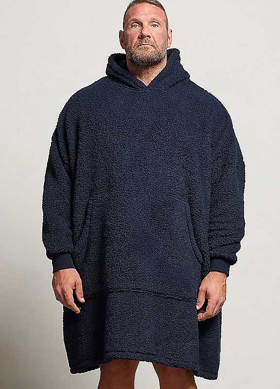 Badrhino Men's Dark Navy Fleece Borg Blanket Hoodie In | Size: 4XL-5Xl - Image 3