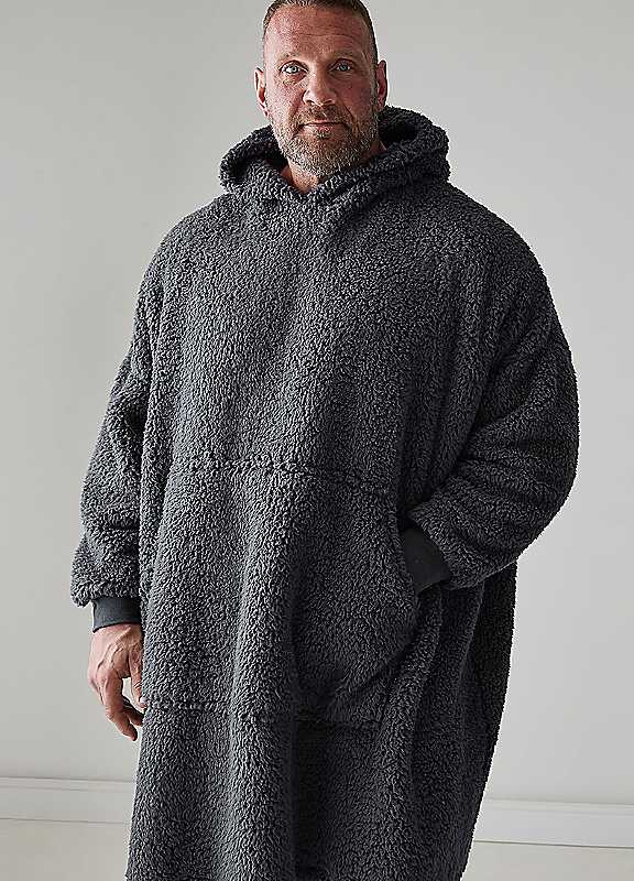 Badrhino Men's Grey Fleece Borg Blanket Hoodie In | Size: 2XL-3Xl - Image 2