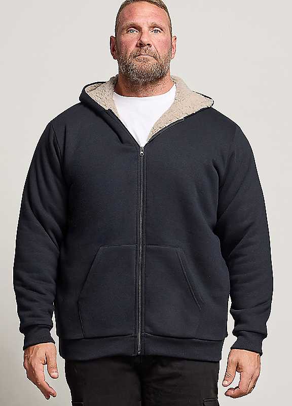 Badrhino Men's Mid Navy Sherpa Zip Through Hoodie In | Size: 3XL - Image 3