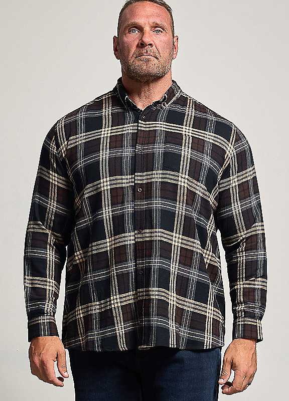 Badrhino Men's Brown Check Long Sleeve Shirt In | Size: 4XL - Image 2