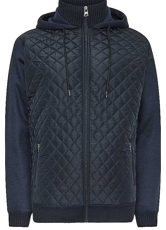 Badrhino Men's Mid Navy Diamond Quilted Hooded Jacket In | : 2XL - Image 2