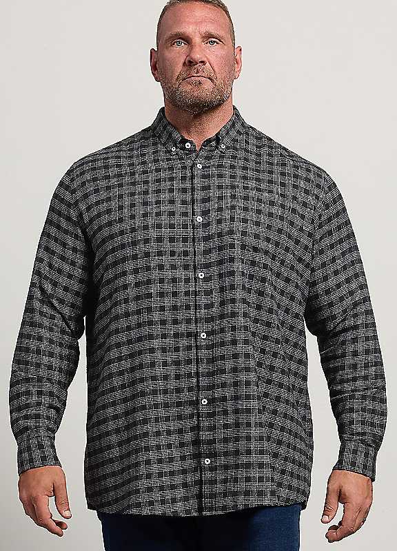 Badrhino Men's Black Brushed Check Long Sleeve Shirt In | Size: 3XL - Image 2