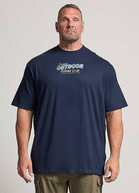 Badrhino Mens Extra Long Graphic Printed T-Shirt - Blue - Image 3