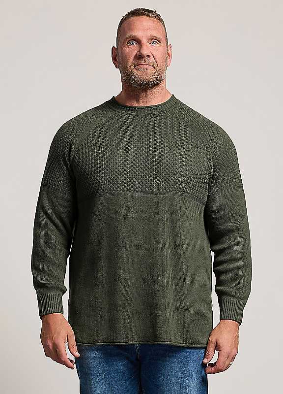 BadRhino Half Texture Crew Neck Knitted Jumper, Green, Size 2Xl, Men - Image 2