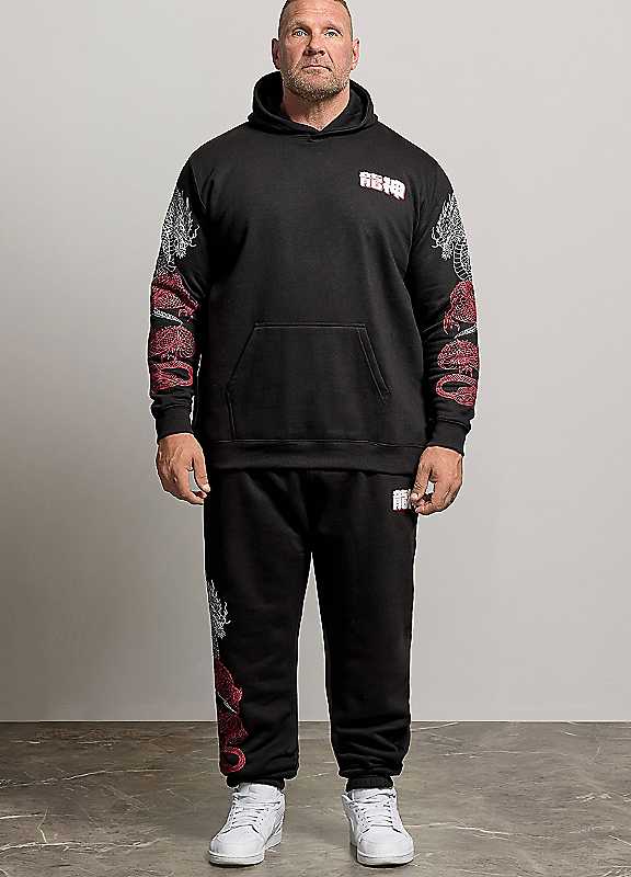 BadRhino Mens Dragon Print Drawcord Cuffed Jogging Bottoms, Black, Size 7-8Xl, Men - Image 3