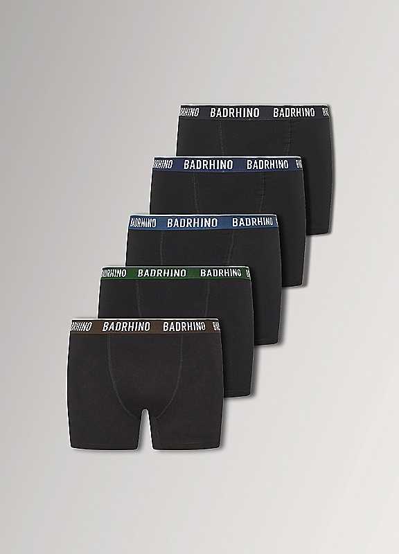 Badrhino Black Pack Of 5 Boxers