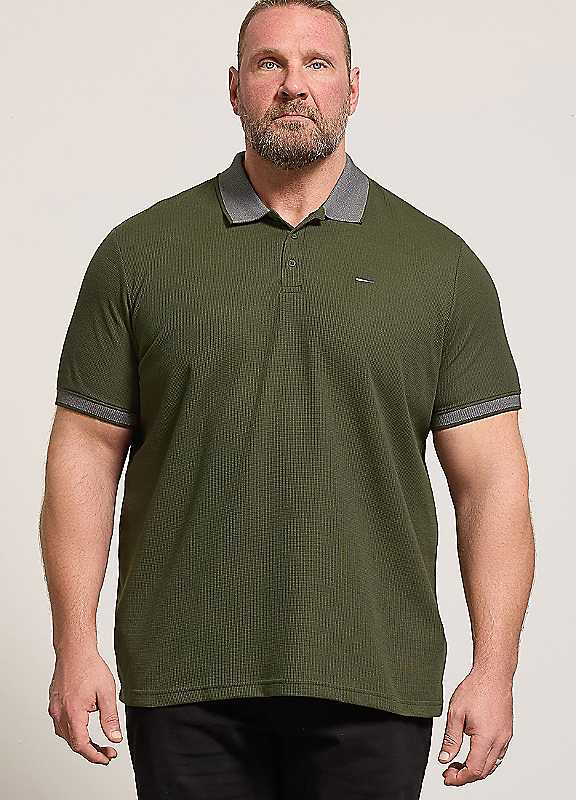 Badrhino Men's Dark Olive Waffle Polo Shirt In | Size: 4XL - Image 2