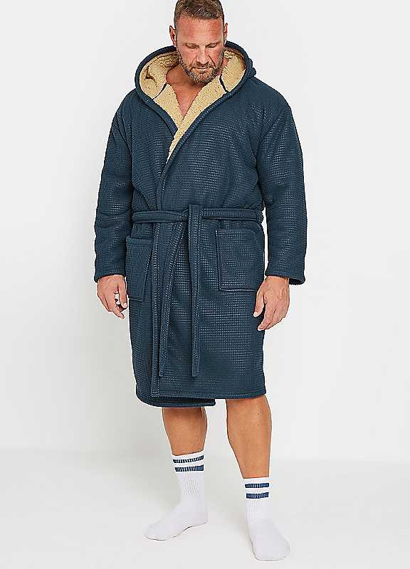 Badrhino Men's Blue Borg Lined Dressing Gown In | Size: 4XL - Image 3