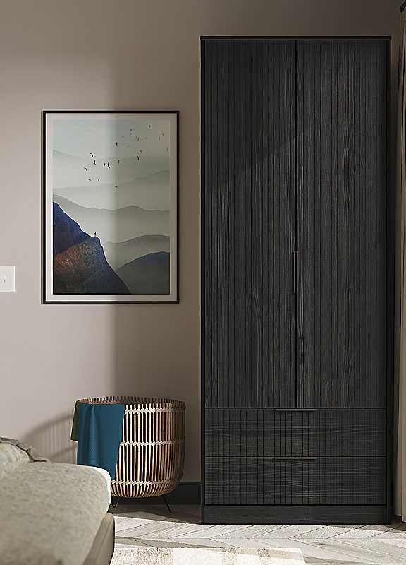 Welcome Furniture Tall Double Door Wardrobe - Black - Metal Handles & Legs - 77cm Width - Image 5
