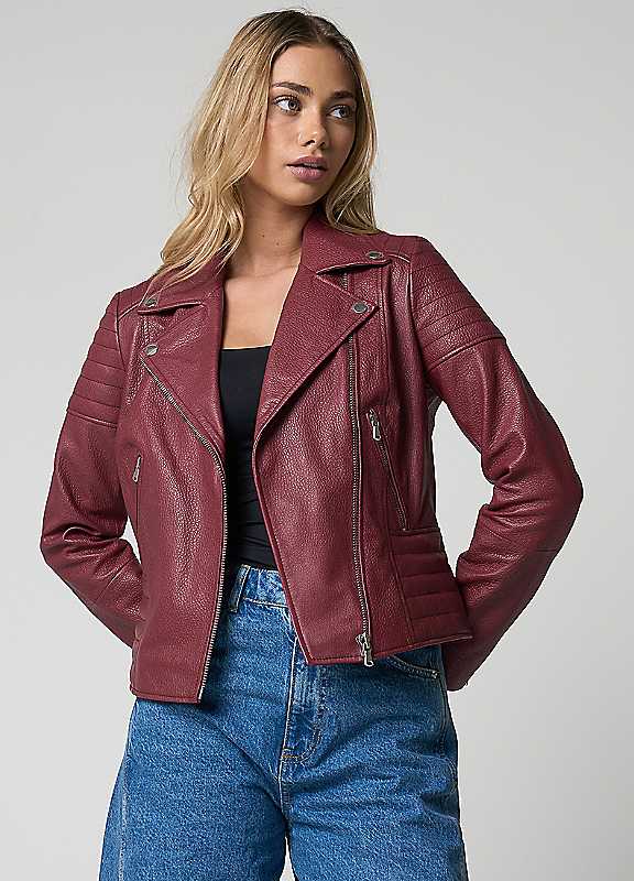 Barneys Originals Girls Burgundy Real Leather Asymmetric Biker Size 12 Kids - Image 6