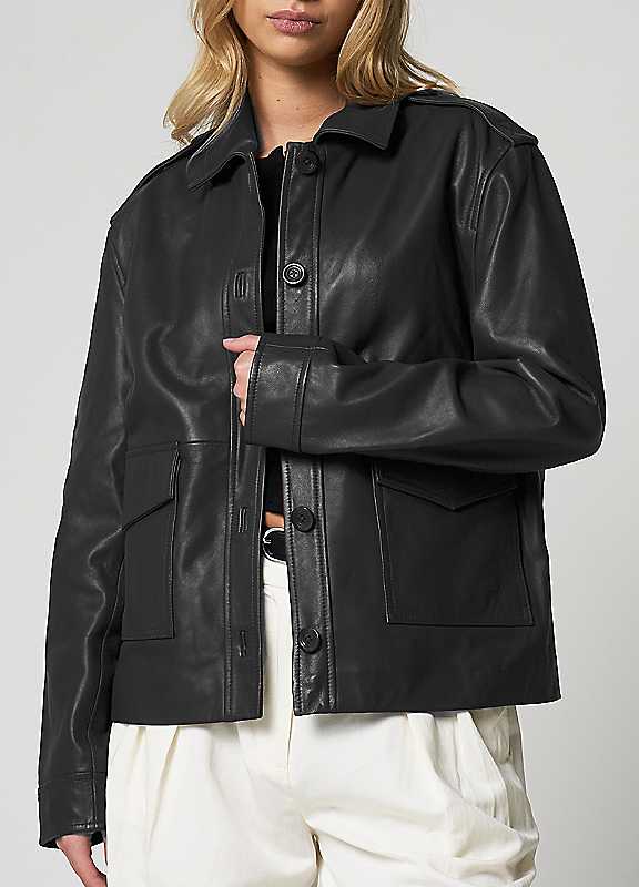 Barneys Originals Women's Real Leather Utility Jacket in Black | Size: 10 - Image 6