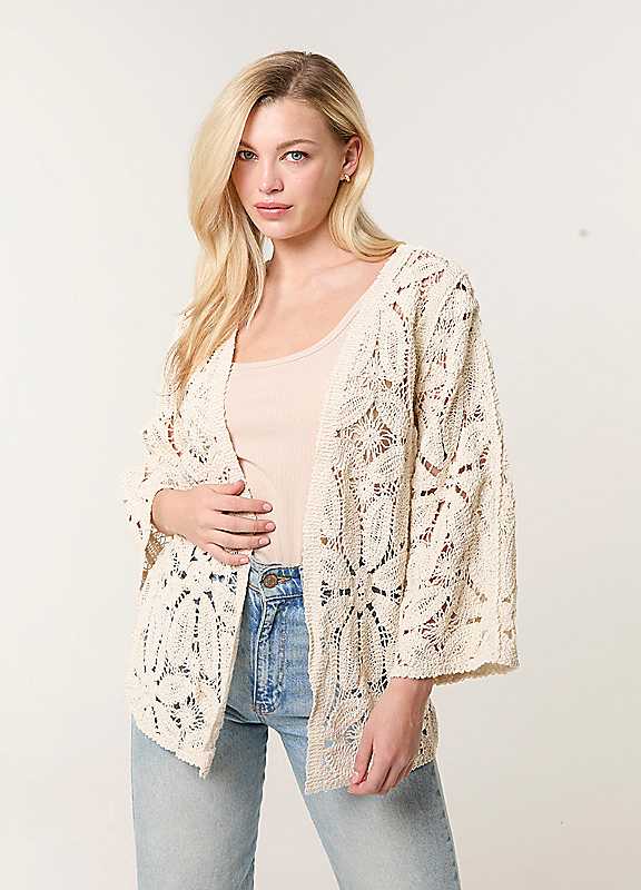 Blue Vanilla Stone Crochet Tie Front Cardigan Large