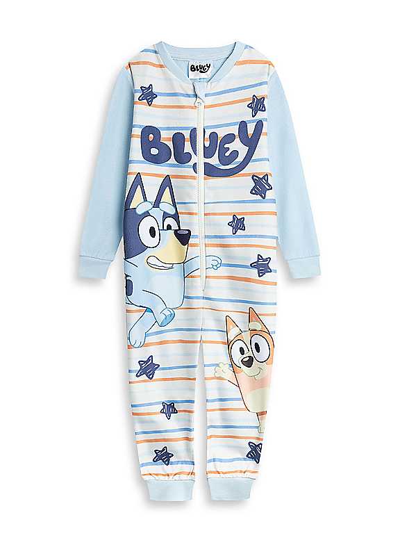 Bluey Boys Blue Striped Onesie | Long Sleeve Zip-Up Sleepwear Bingo Characters | Microfleece Loungewear for Bedtime & Relaxing | Kids Cartoon Pyjamas Merch - Image 3