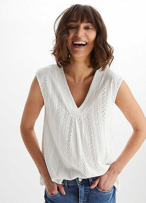 Bonprix White Broderie Anglaise Blouse 26/28