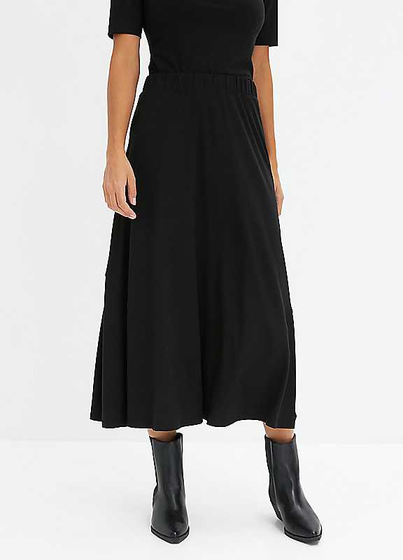 Bonprix Black Elasticated Waist Midi Skirt