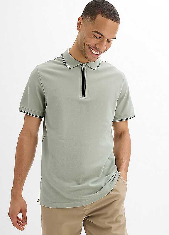Bonprix Smoke Green Tipped Polo Shirt