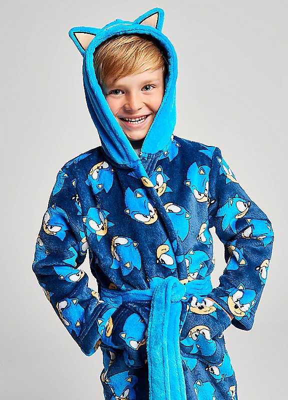 Brand Threads Unisex Blue Sonic The Hedgehog Fleece Robe In | Size: 4-5 Years - Image 2