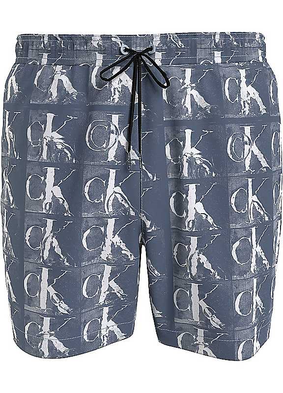 Calvin Klein Men's Blue Monogram Print Swim Shorts Xxl