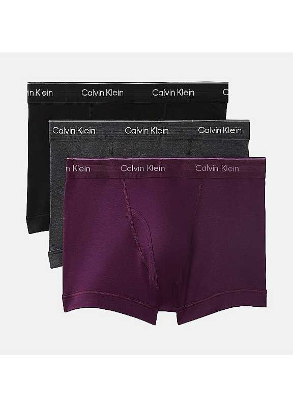 Calvin Klein Men's Red 3-Pack Cotton Classics Striped Waist Boxer Trunks, Black/Purple/Charcoal - Size 32/30/31 - Image 2