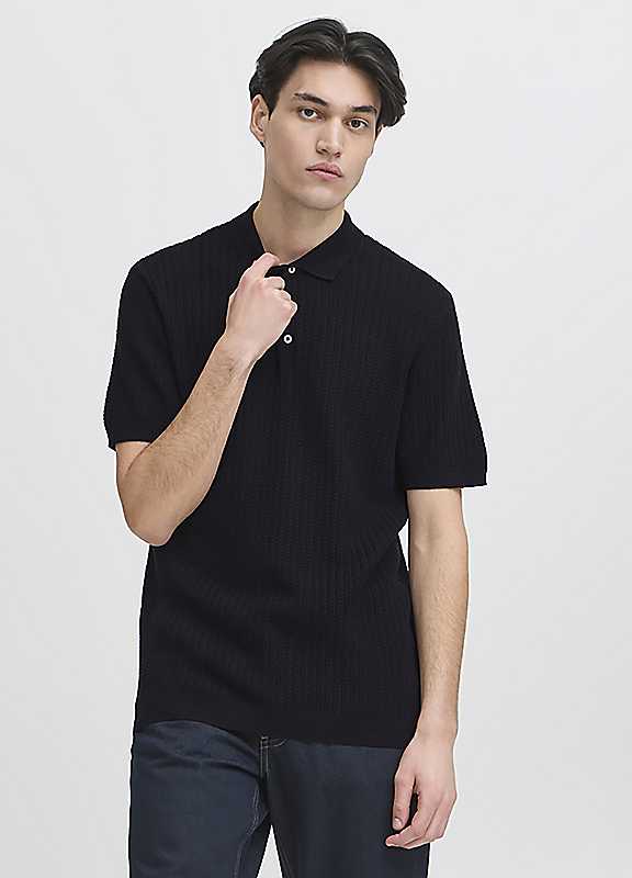 Casual Friday Plaza Taupe Navy Knitted Polo Shirt Medium