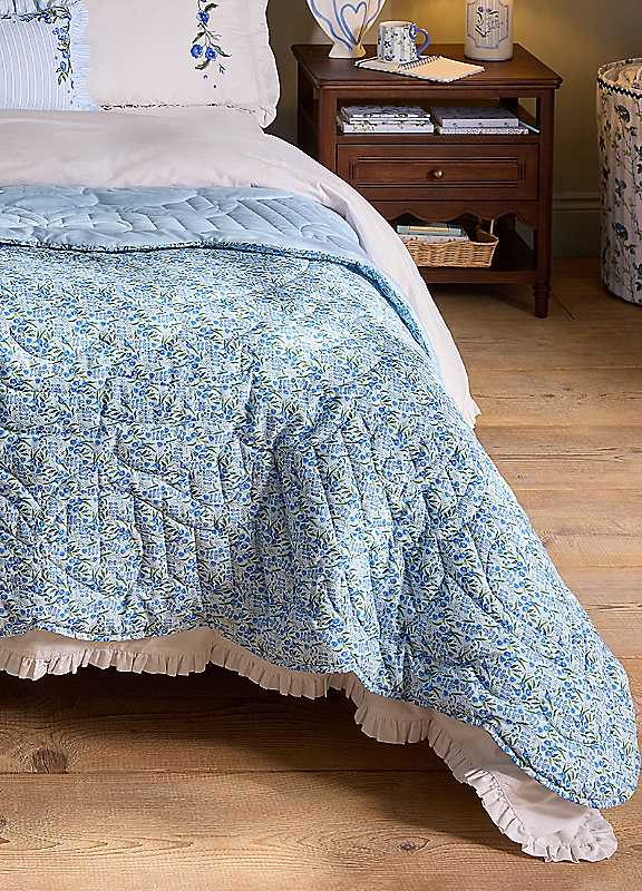 B&Q - Ditsy Floral Reversible Quilted 150X200Cm Bedspread Blue - Image 2
