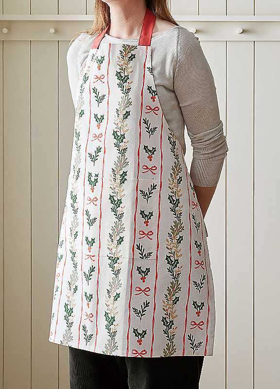 Catherine Lansfield Unisex White 'Christmas Holly Stripe' Cotton Kitchen Adult Apron In - Image 5
