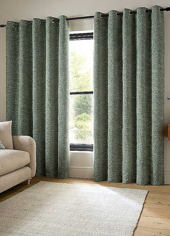 Catherine Lansfield Chunky Boucle Lined Eyelet Curtains Green 168X183cm - Image 8
