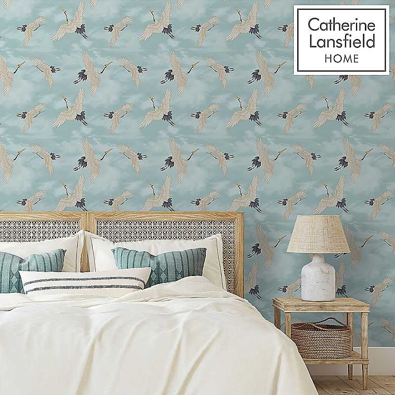 Catherine Lansfield Duck Egg Cranes Wallpaper Size 4
