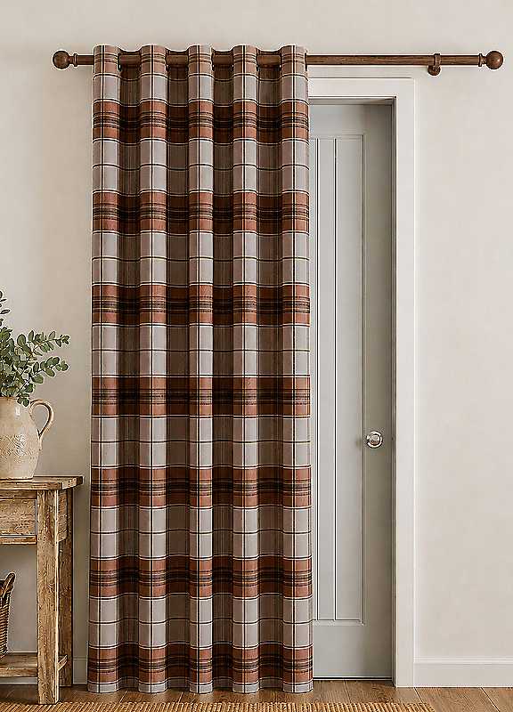 Catherine Lansfield Unisex Terracotta 'Brushed Woven Glencoe Check' Thermal Eyelet Door Panel In | Size: 168Cm Width X 214Cm Drop - Image 8
