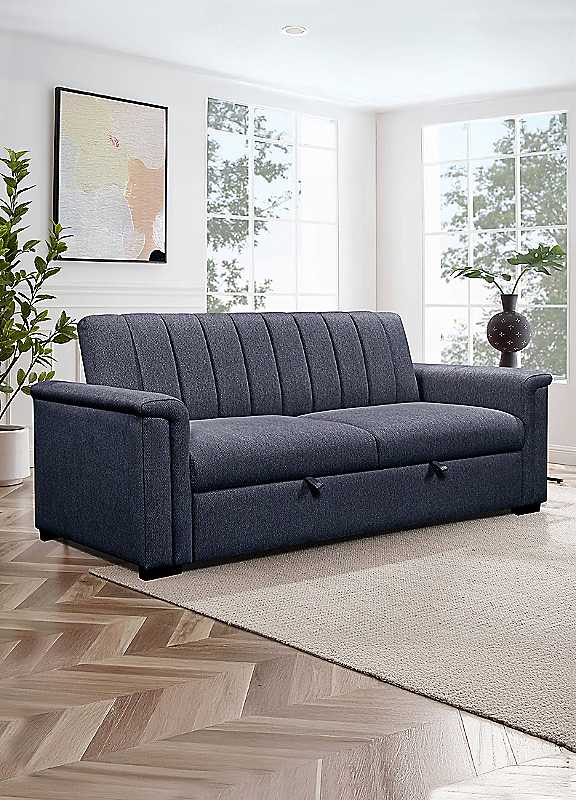 Charlotte - 3 Seater Sofa Bed Navy Fabric, 203 x 90 x 88cm (W x D x H) - Image 6